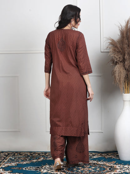 Cotton Dyed Chikankari Co-ord Set with Kurta,Palazzo & Dupatta