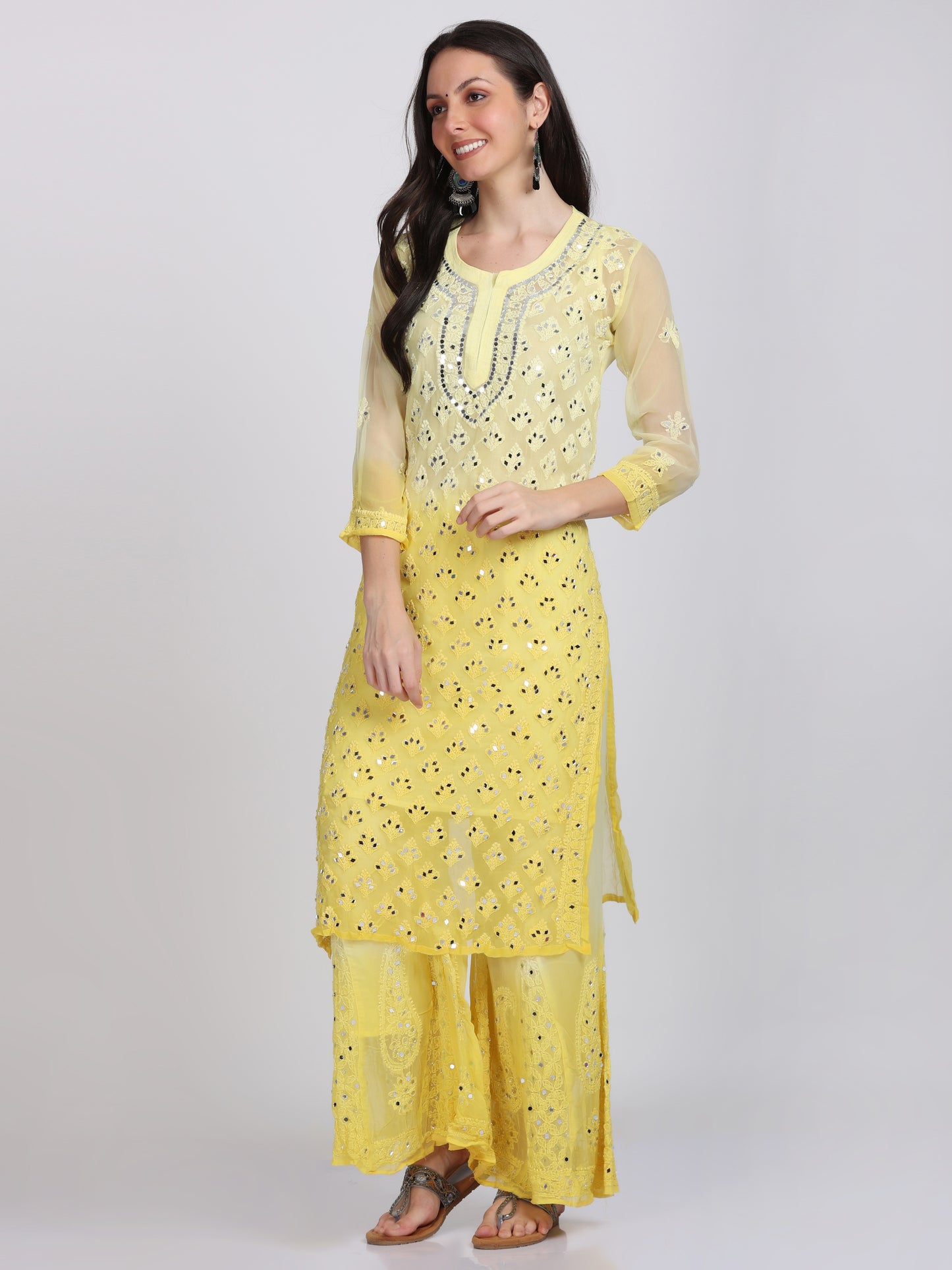 Chikankari Mirror Work Ombre Dyed 3pcs Suit With Inner