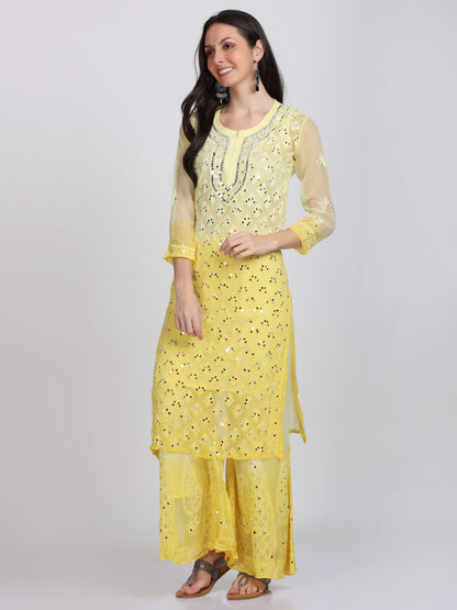 Chikankari Mirror Work Ombre Dyed 3pcs Suit With Inner