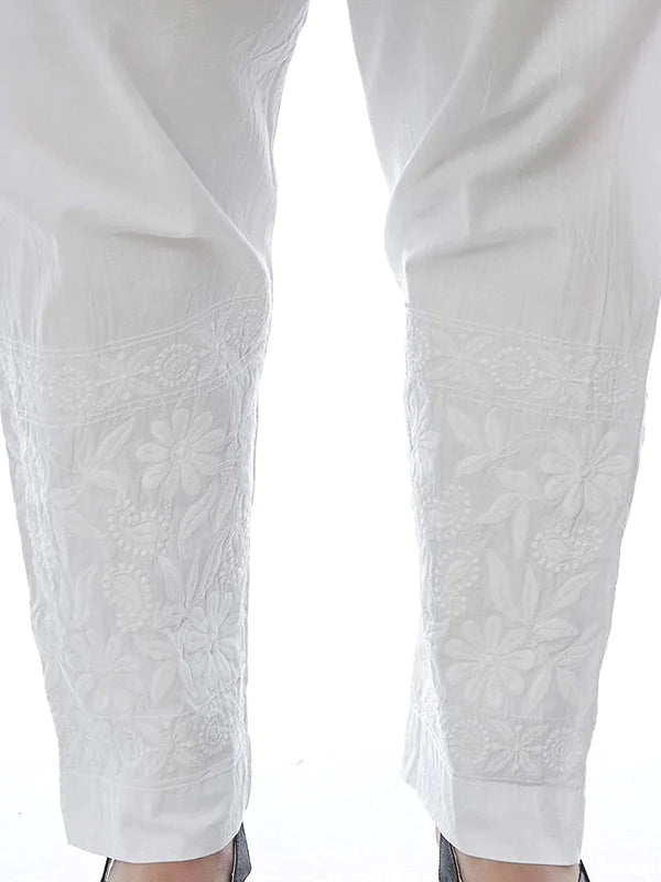 Chikankari Machine Work Lycra Stretchable Trousers